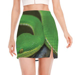 Trimeresurus Albolabris Snake Print Side Slit Mini Skirt