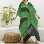 Trimeresurus Albolabris Snake Print Silk V-Neck Kaftan Dress