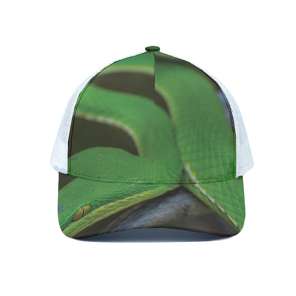Trimeresurus Albolabris Snake Print White Mesh Trucker Cap