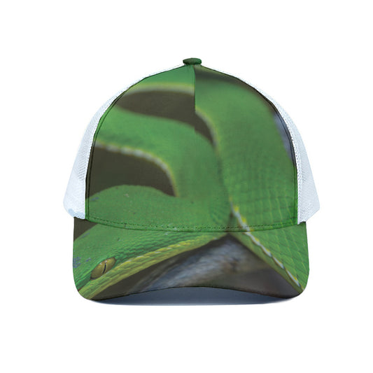 Trimeresurus Albolabris Snake Print White Mesh Trucker Cap