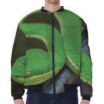 Trimeresurus Albolabris Snake Print Zip Sleeve Bomber Jacket