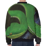Trimeresurus Albolabris Snake Print Zip Sleeve Bomber Jacket