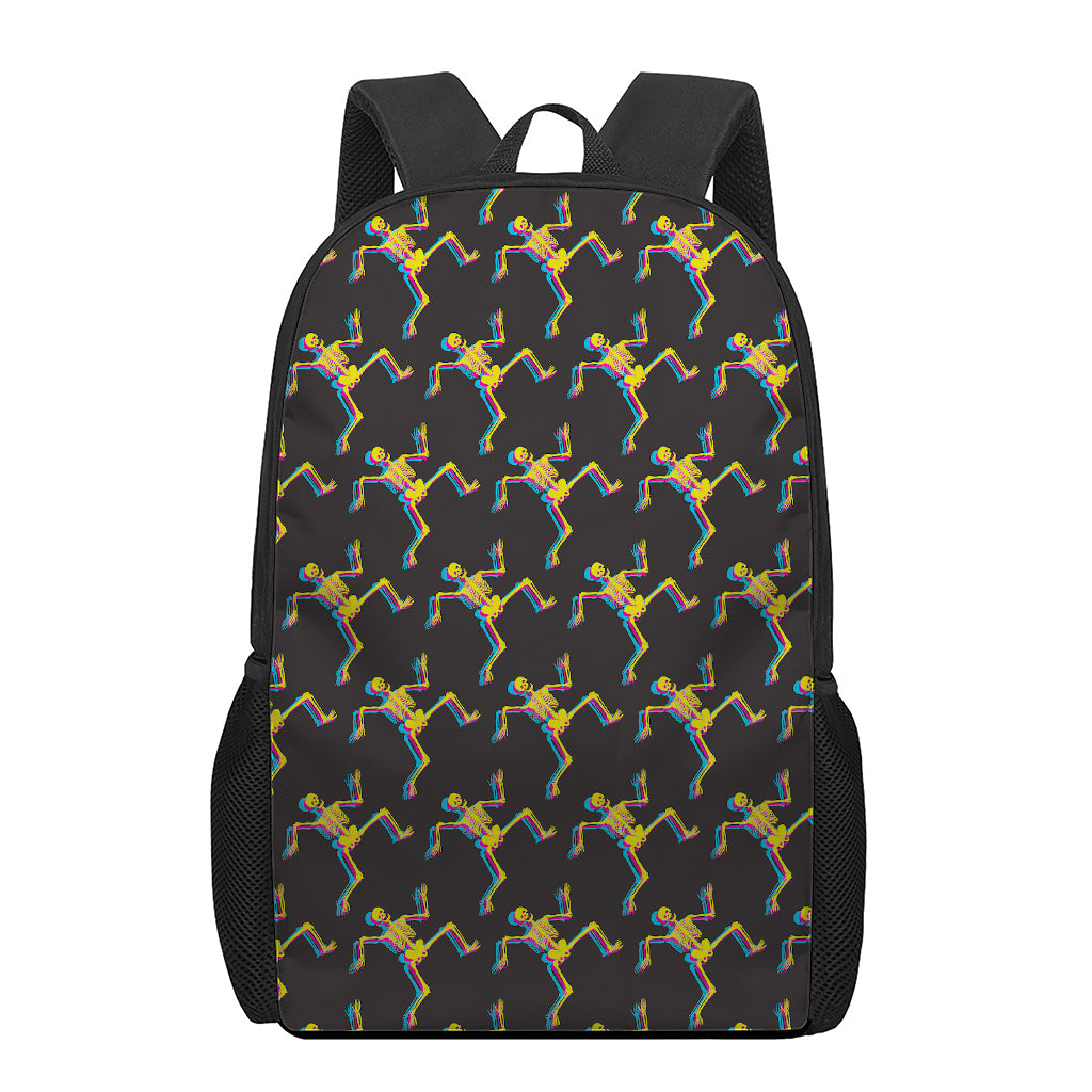 Trippy Dancing Skeleton Pattern Print 17 Inch Backpack