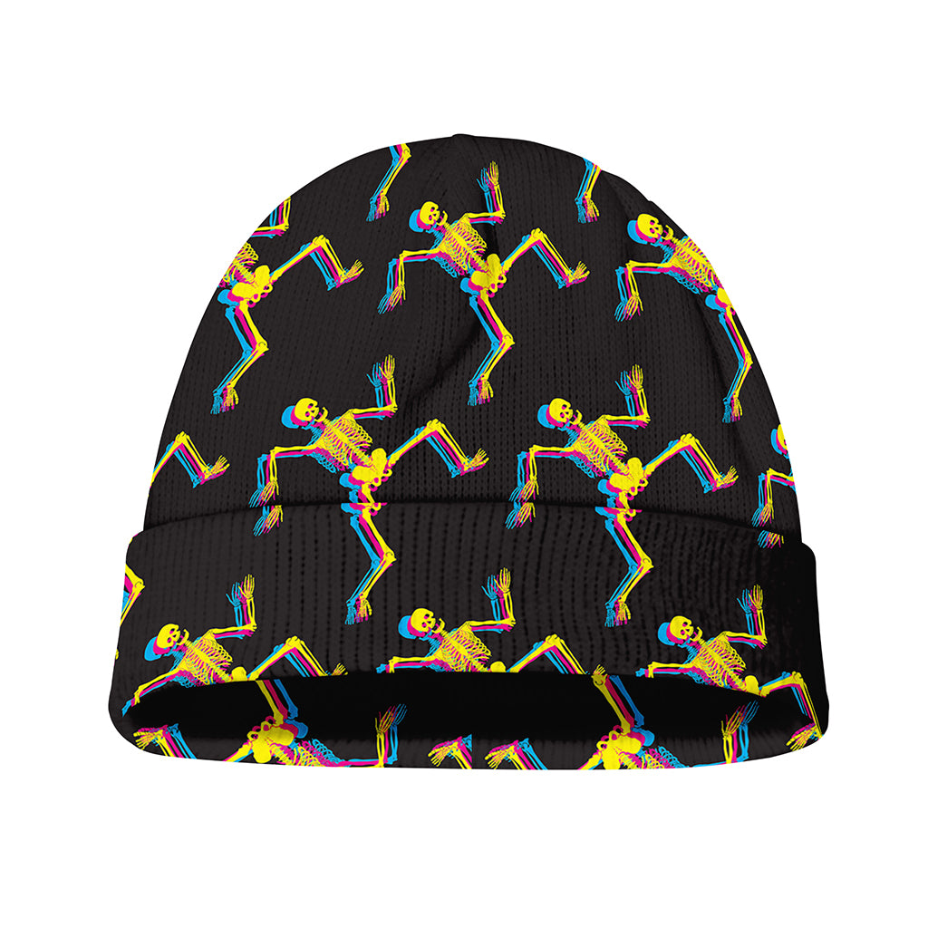 Trippy Dancing Skeleton Pattern Print Beanie