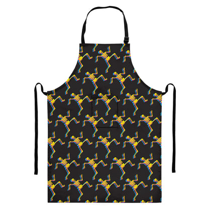 Trippy Dancing Skeleton Pattern Print Bib Apron With Pocket