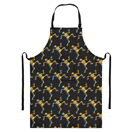 Trippy Dancing Skeleton Pattern Print Bib Apron With Pocket