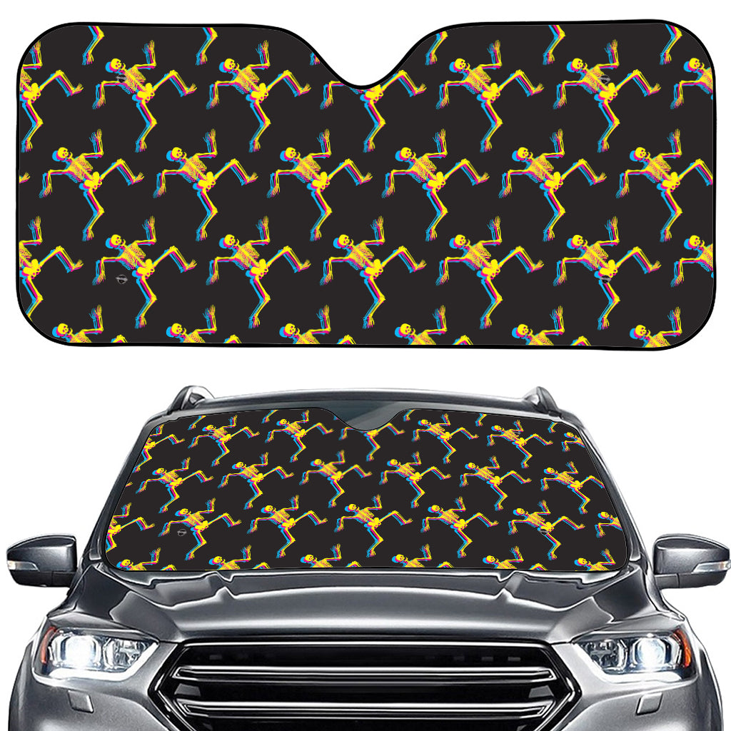 Trippy Dancing Skeleton Pattern Print Car Windshield Sun Shade