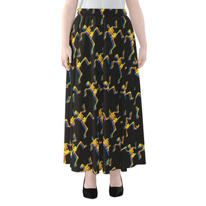 Trippy Dancing Skeleton Pattern Print Chiffon Maxi Skirt