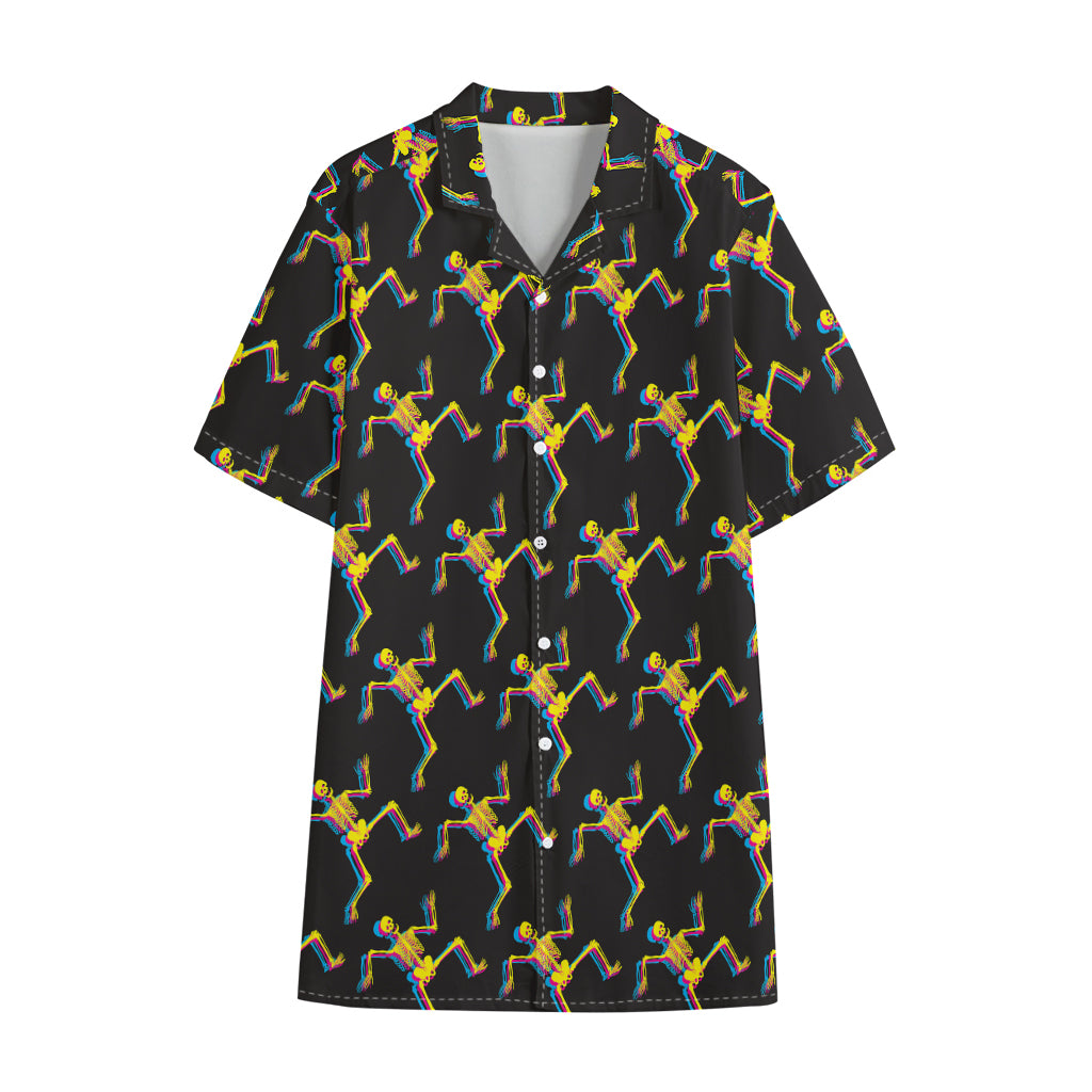 Trippy Dancing Skeleton Pattern Print Cotton Hawaiian Shirt