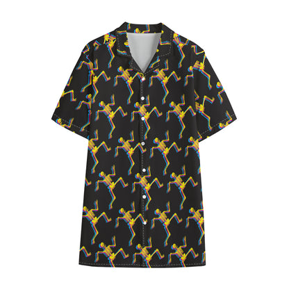 Trippy Dancing Skeleton Pattern Print Cotton Hawaiian Shirt