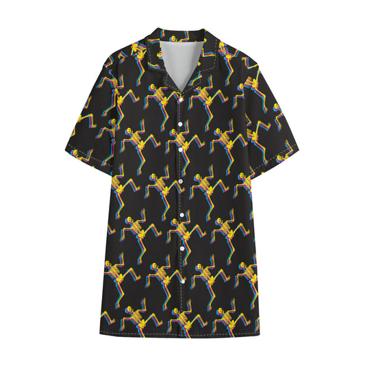 Trippy Dancing Skeleton Pattern Print Cotton Hawaiian Shirt