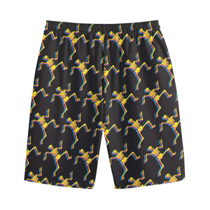 Trippy Dancing Skeleton Pattern Print Cotton Shorts