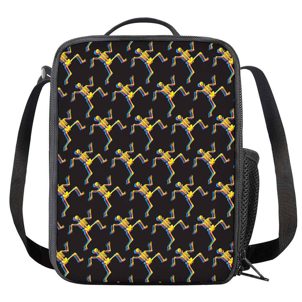Trippy Dancing Skeleton Pattern Print Crossbody Lunch Bag