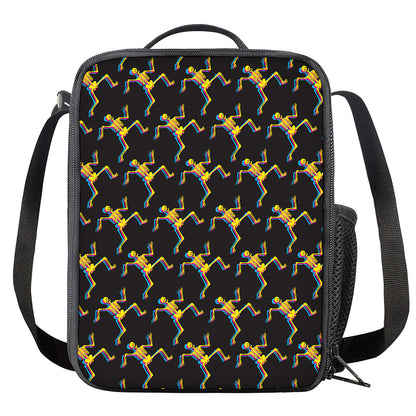 Trippy Dancing Skeleton Pattern Print Crossbody Lunch Bag