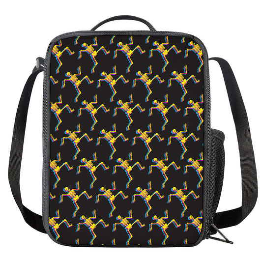 Trippy Dancing Skeleton Pattern Print Crossbody Lunch Bag