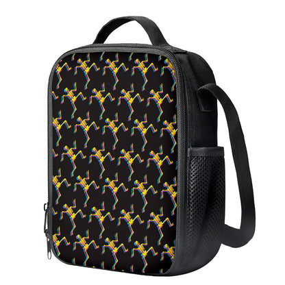Trippy Dancing Skeleton Pattern Print Crossbody Lunch Bag