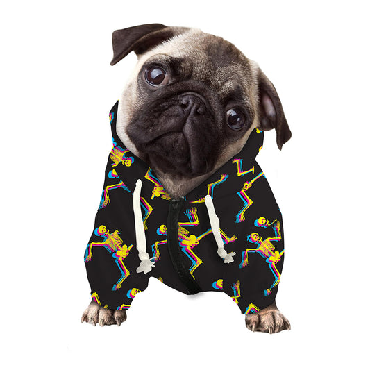 Trippy Dancing Skeleton Pattern Print Dog Zip Up Hoodie