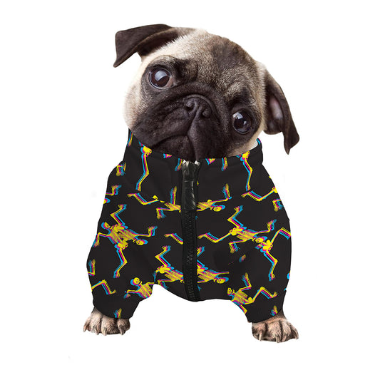 Trippy Dancing Skeleton Pattern Print Dog Zip Up Jacket