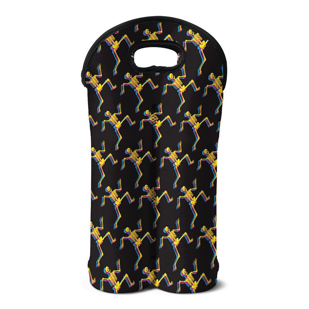 Trippy Dancing Skeleton Pattern Print Double Neoprene Wine Tote
