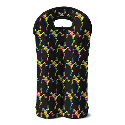Trippy Dancing Skeleton Pattern Print Double Neoprene Wine Tote