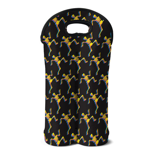 Trippy Dancing Skeleton Pattern Print Double Neoprene Wine Tote