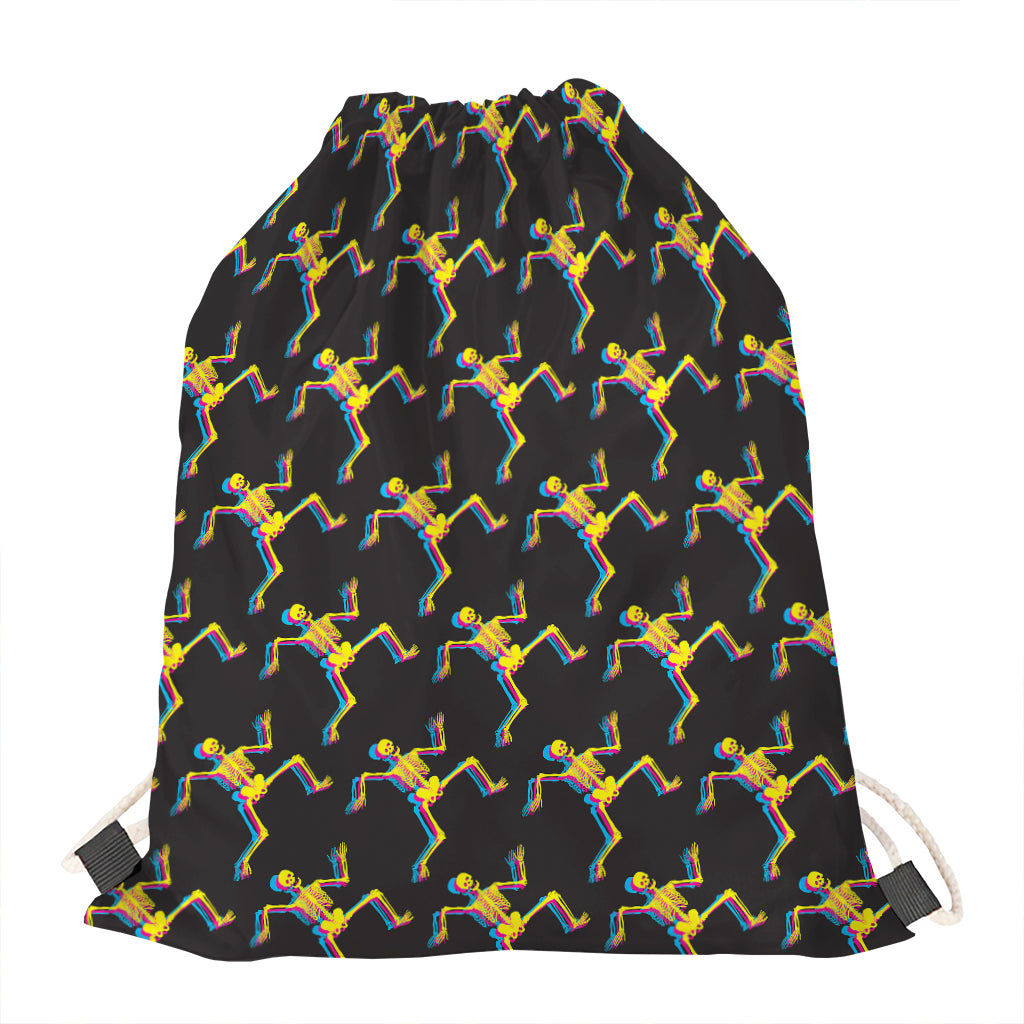 Trippy Dancing Skeleton Pattern Print Drawstring Bag