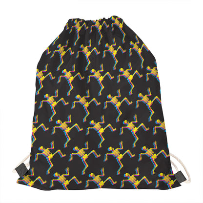 Trippy Dancing Skeleton Pattern Print Drawstring Bag
