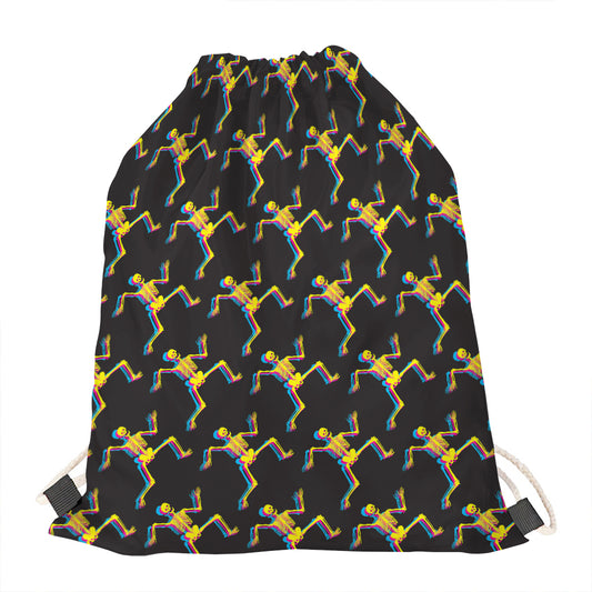 Trippy Dancing Skeleton Pattern Print Drawstring Bag