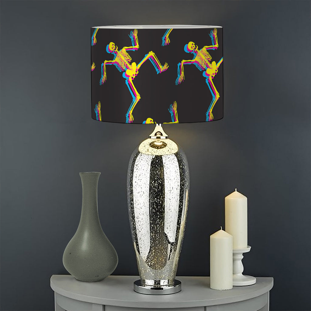 Trippy Dancing Skeleton Pattern Print Drum Lamp Shade