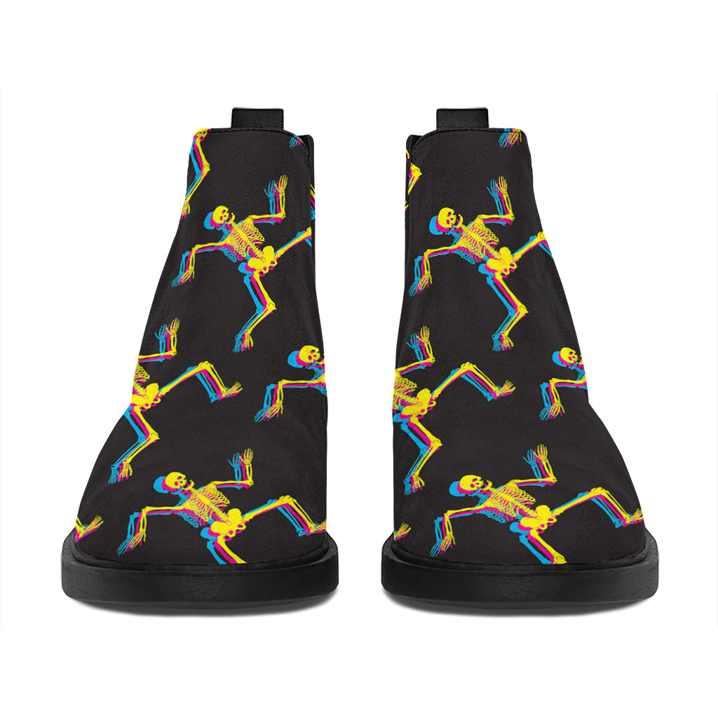 Trippy Dancing Skeleton Pattern Print Flat Ankle Boots