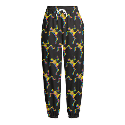 Trippy Dancing Skeleton Pattern Print Fleece Lined Knit Pants