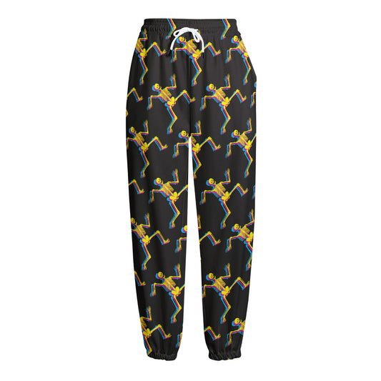 Trippy Dancing Skeleton Pattern Print Fleece Lined Knit Pants