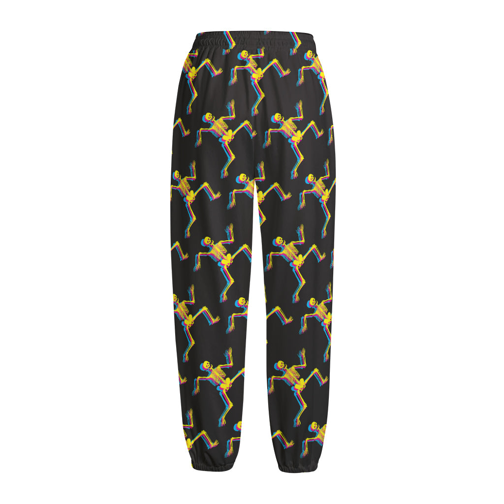 Trippy Dancing Skeleton Pattern Print Fleece Lined Knit Pants