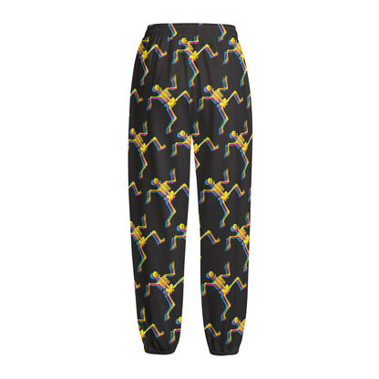 Trippy Dancing Skeleton Pattern Print Fleece Lined Knit Pants