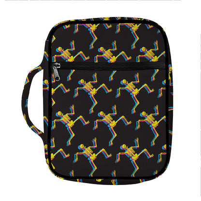 Trippy Dancing Skeleton Pattern Print Front Pocket Bible Bag