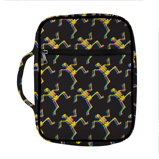 Trippy Dancing Skeleton Pattern Print Front Pocket Bible Bag