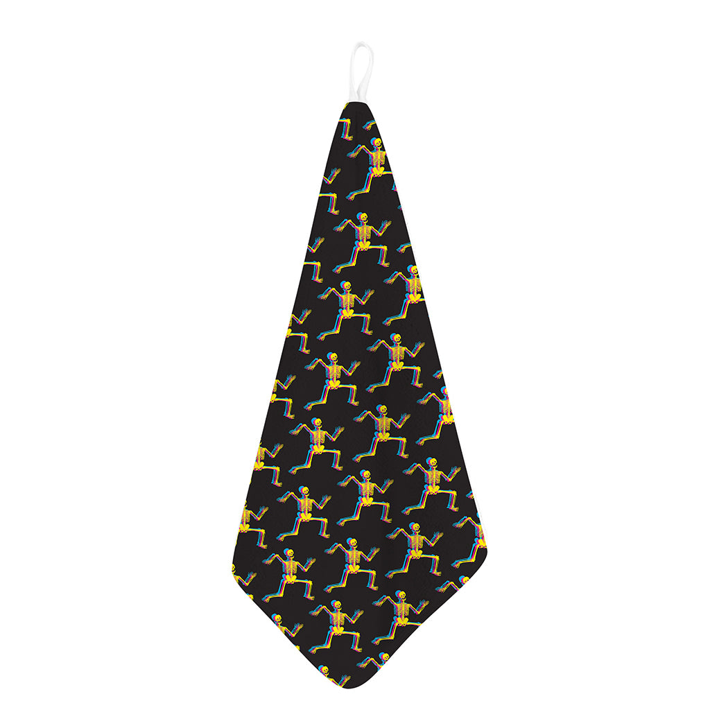 Trippy Dancing Skeleton Pattern Print Hand Towel