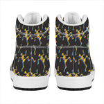 Trippy Dancing Skeleton Pattern Print High Top Leather Sneakers