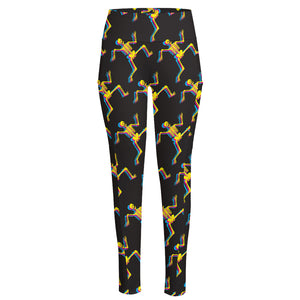 Trippy Dancing Skeleton Pattern Print High-Waisted Pocket Leggings