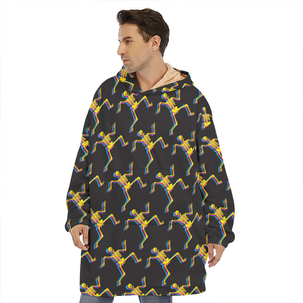 Trippy Dancing Skeleton Pattern Print Hoodie Blanket