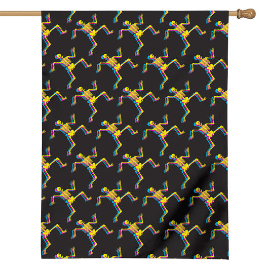 Trippy Dancing Skeleton Pattern Print House Flag