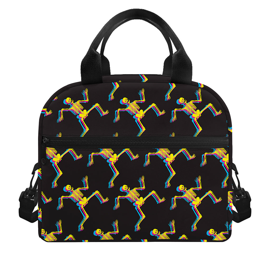 Trippy Dancing Skeleton Pattern Print Insulated Lunch Bag