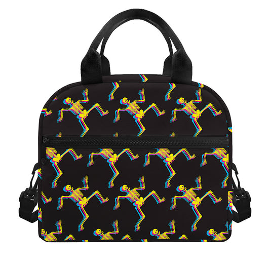 Trippy Dancing Skeleton Pattern Print Insulated Lunch Bag