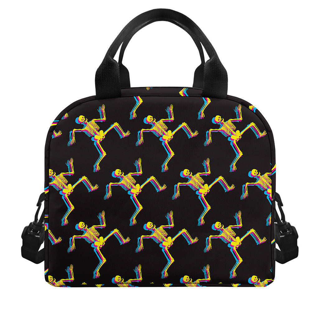 Trippy Dancing Skeleton Pattern Print Insulated Lunch Bag