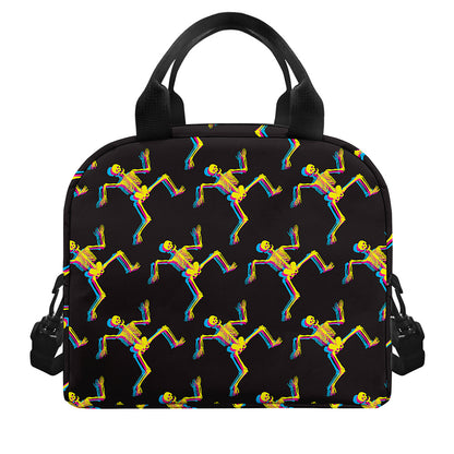 Trippy Dancing Skeleton Pattern Print Insulated Lunch Bag