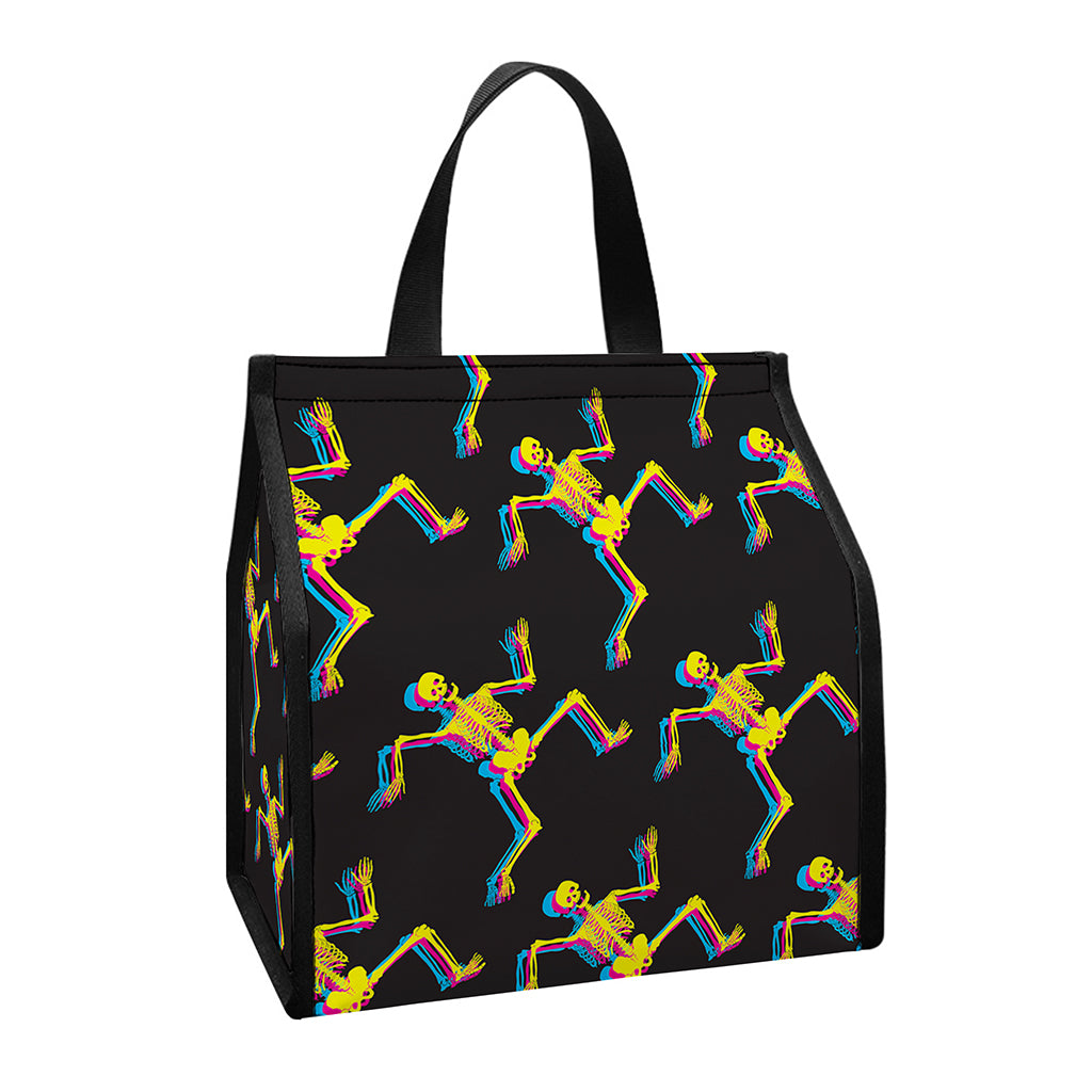 Trippy Dancing Skeleton Pattern Print Insulated Lunch Tote