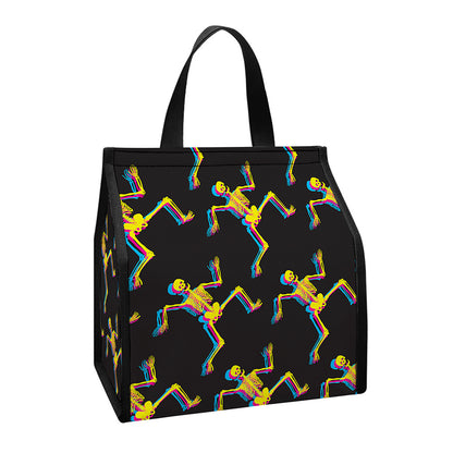 Trippy Dancing Skeleton Pattern Print Insulated Lunch Tote