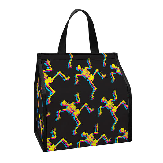 Trippy Dancing Skeleton Pattern Print Insulated Lunch Tote