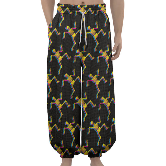 Trippy Dancing Skeleton Pattern Print Lantern Pants