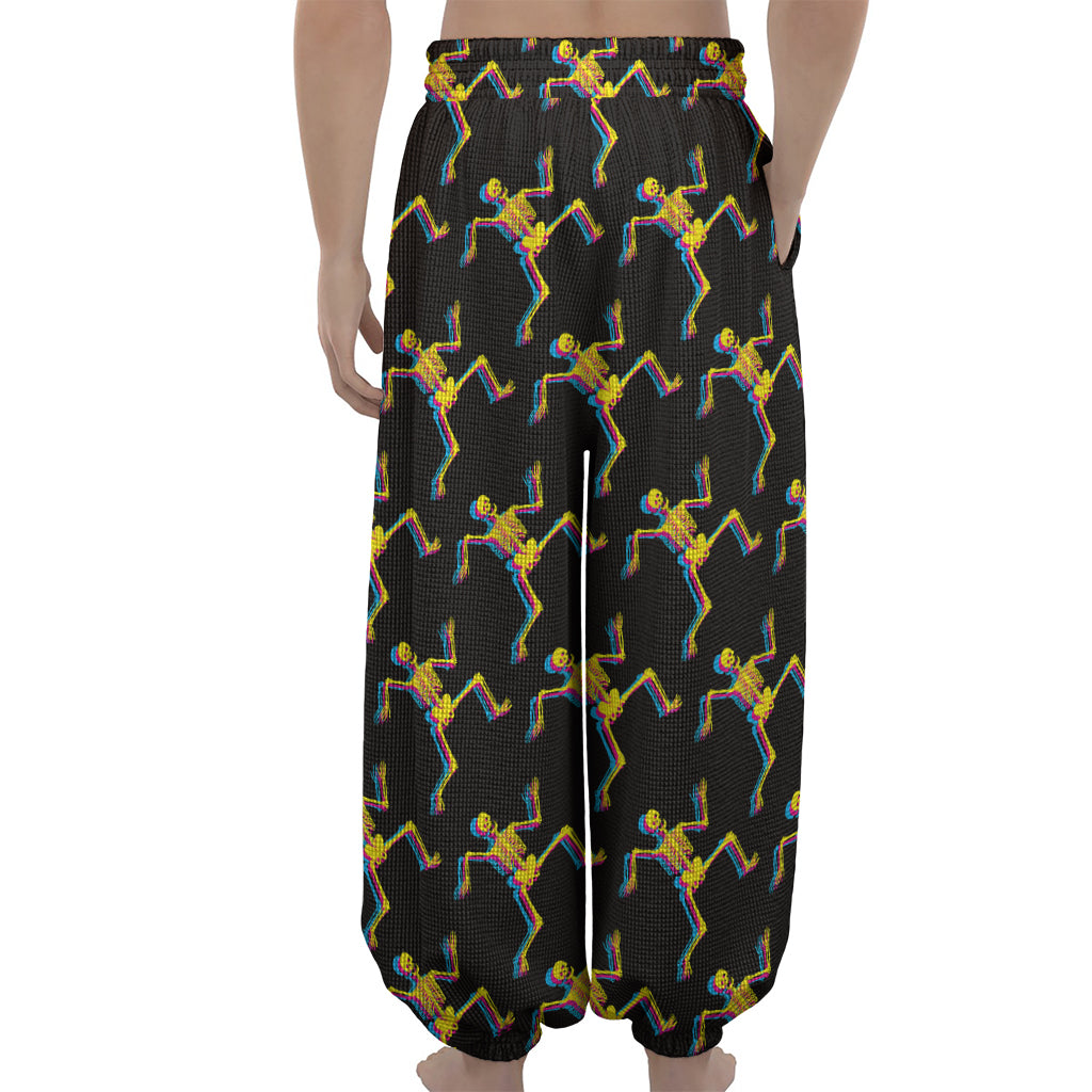 Trippy Dancing Skeleton Pattern Print Lantern Pants